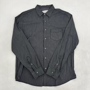 Aeropostale 1987 Mens M Button Up Shirt Black Grey Striped Long Pocket Sleeve